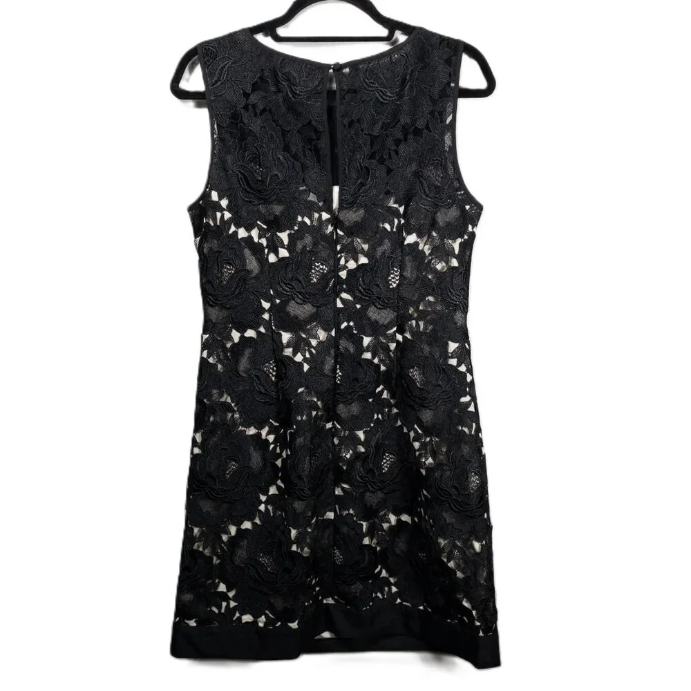 White House Black Market Lace Sleeveless Dress Black Floral Design 10 Formal - Picture 2 of 10